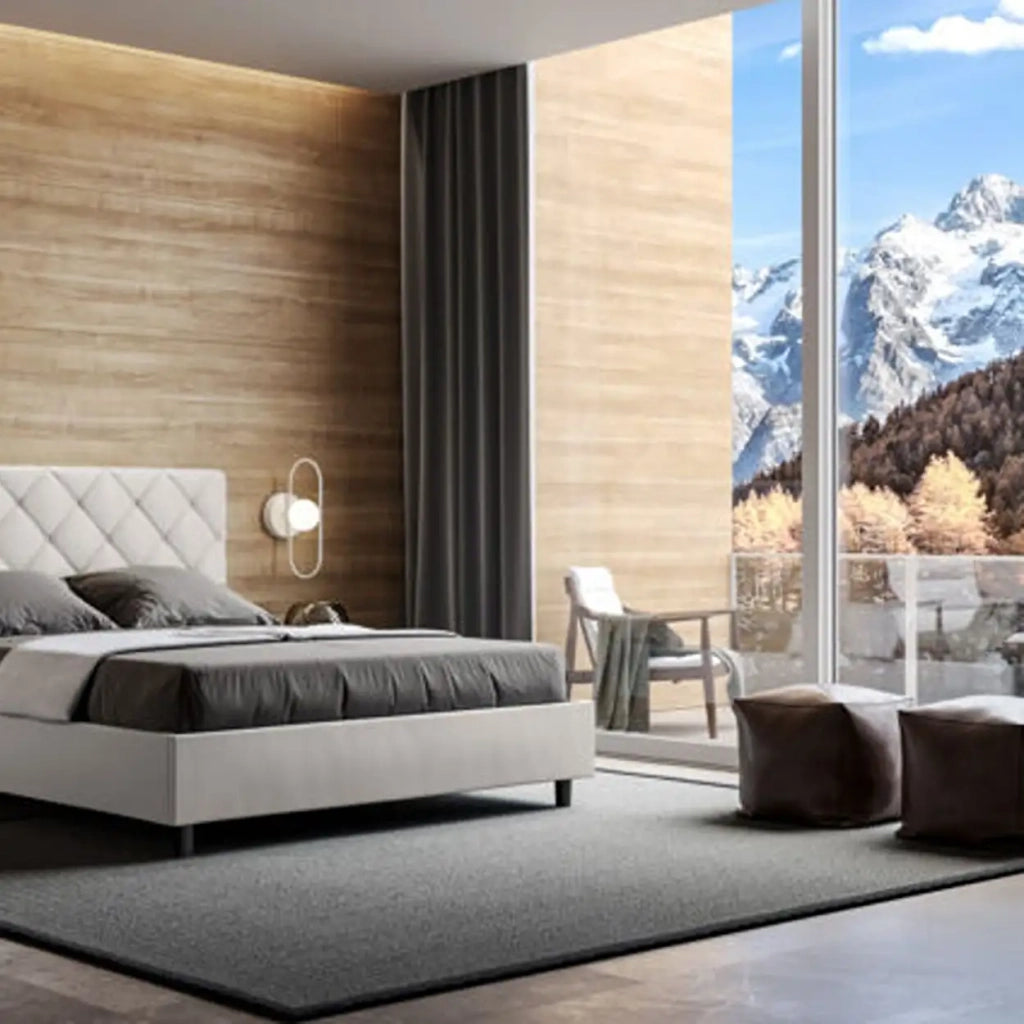 Letto matrimoniale contenitore imbottito 160x190 similpelle bianco Priya
