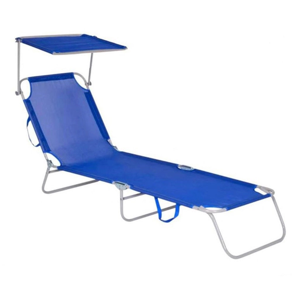 Trade Shop - Lettino In Textilene Con Parasole Blu Per Mare Giardino Schienale Regolabile 281012 -