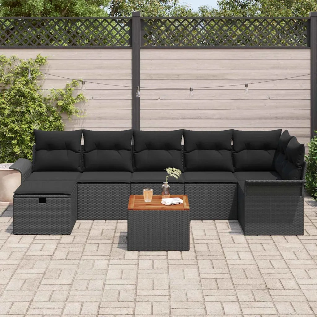 Set Divano da Giardino con cuscino 8 pcs Nero polyrattan 3359464
