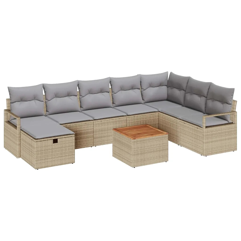 Set Divano da Giardino con cuscino 9 pcs Beige polyrattan 3359553