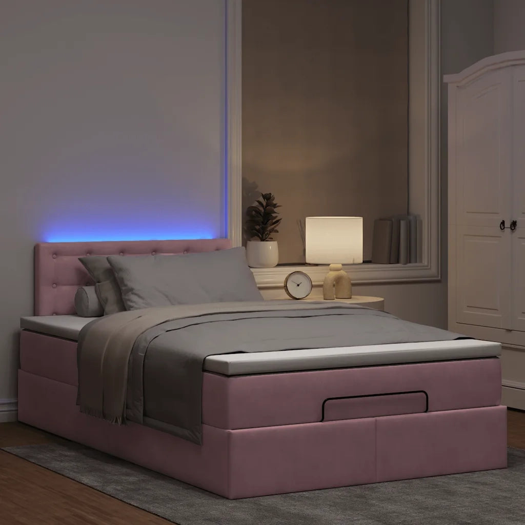 Struttura Letto Pouf con Materasso Rosa 120x200 cm Velluto