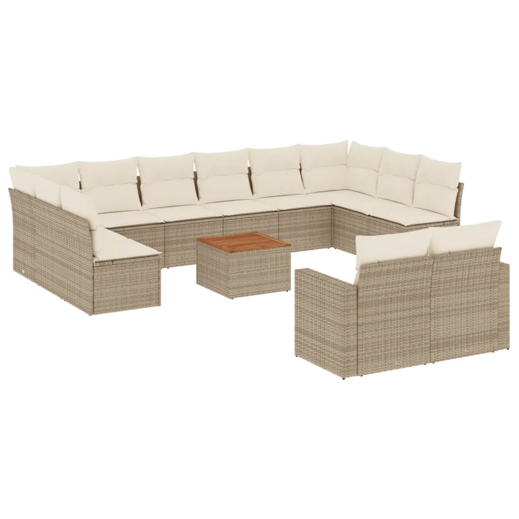 Set Divano da Giardino 13 pz con Cuscini Beige in Polyrattan 3256688