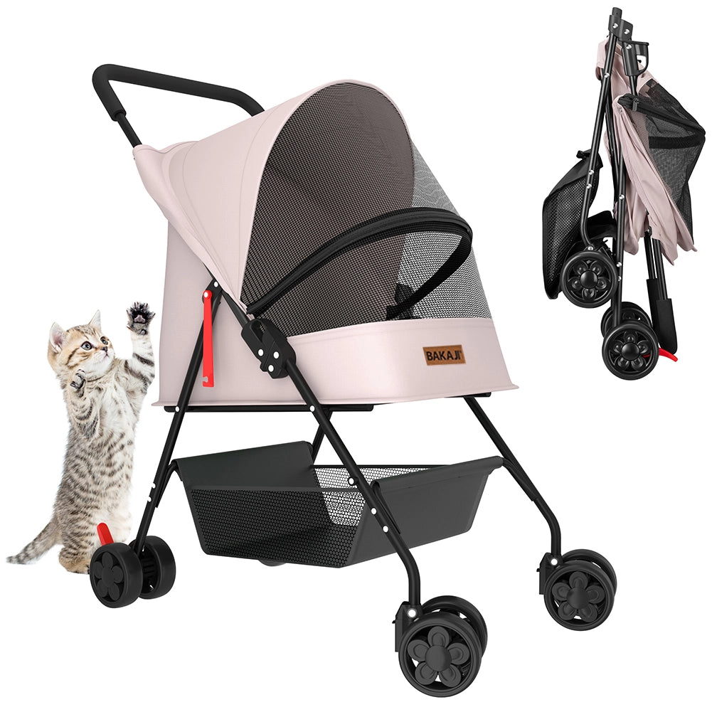 Passeggino per Cani e Gatti Carrozzina Animali Domestici Pieghevole Rosa 15kg