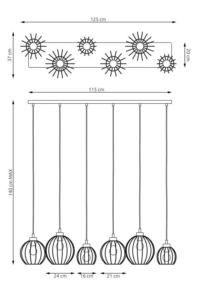 Lampada a sospensione loft nero-oro Nando 6 luci E27