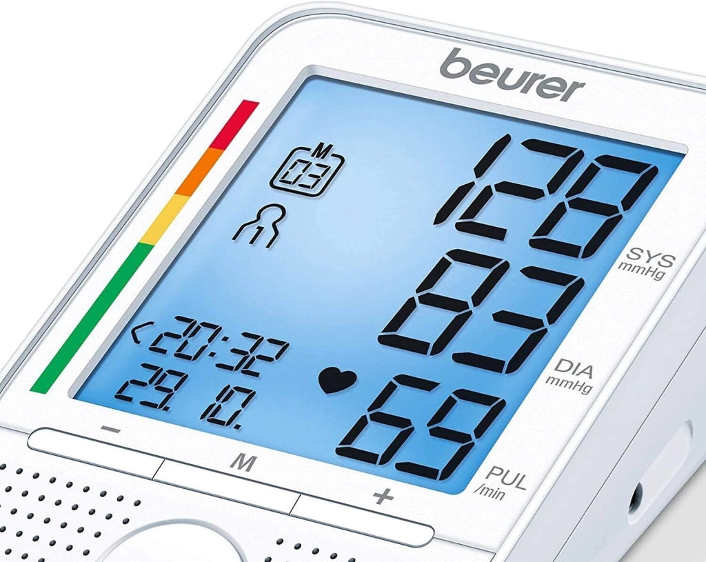 Beurer BM 49 Misuratore di Pressione da Braccio Automatico Funzione Vocale Multilingue Rilevamento Aritmie Memoria 2 Utenti 60 Misurazioni colore Bianco