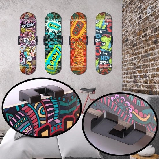 Hanger da skateboard 360° girevole - Display hanger fluttuante - Sostegno per skateboard - Posizionamento verticale/orizzontale - Carico massimo 15 kg - Incluso kit di montaggio