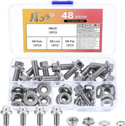 Assortimento di viti M8 a 48 pezzi, viti, viti a flangia in acciaio inossidabile, viti a flangia, viti a 6 viti con viti e clip e veer con clip e veer.