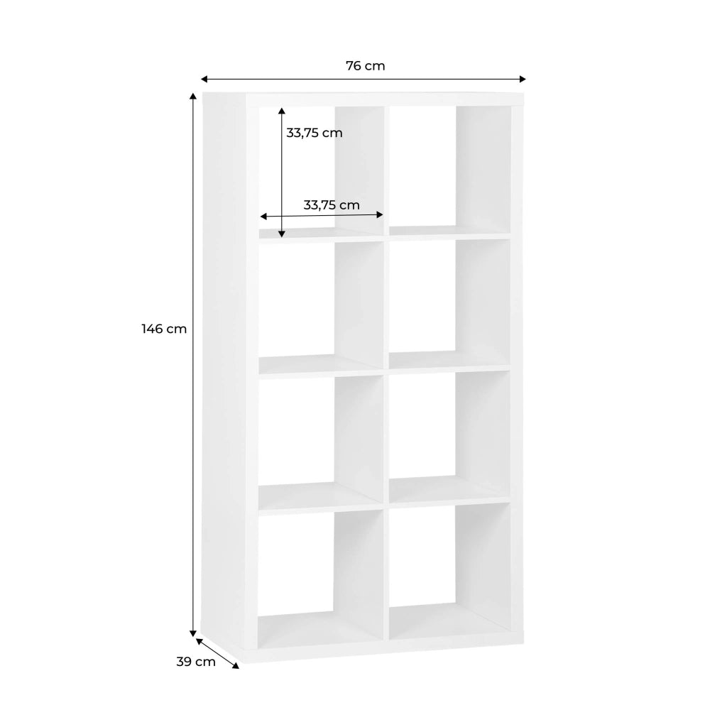 Libreria a 4 livelli con 8 scomparti, bianco
