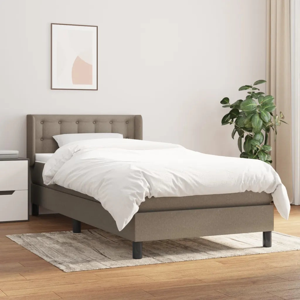 Letto singolo | Letto per adulti | Giroletto a Molle con Materasso Tortora 90x190 cm in Tessuto