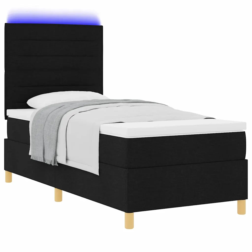 Letto a Sorgente LED con materasso Nero 90 x 190 cm Tessuto