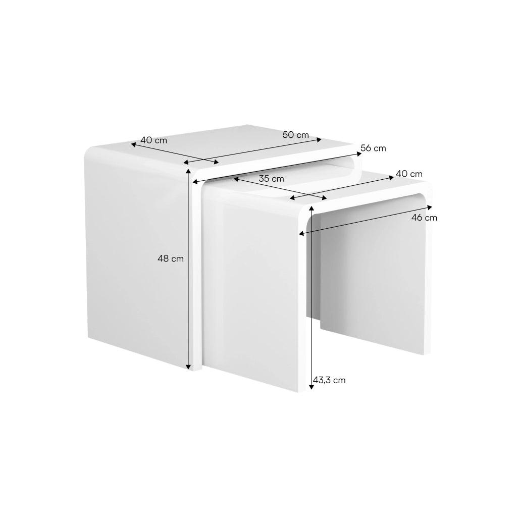 Set di 2 tavolini impilabili finitura lucida, crema