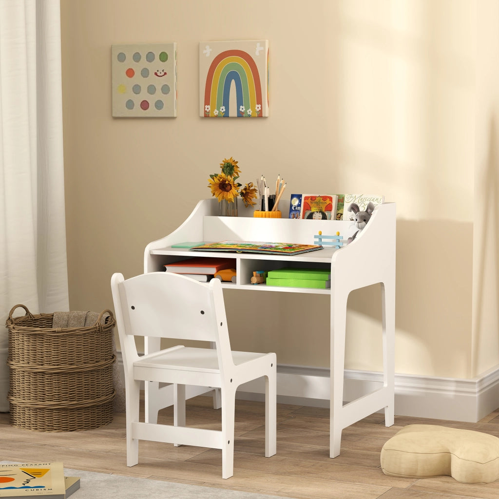 Set scrivania e sedia per bambini 3-8 anni con cassetti e scaffale ¨C Xylo ¨C bianco