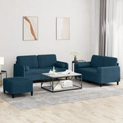 Set di Divani 3 pz con Cuscini Blu in Velluto 3202013