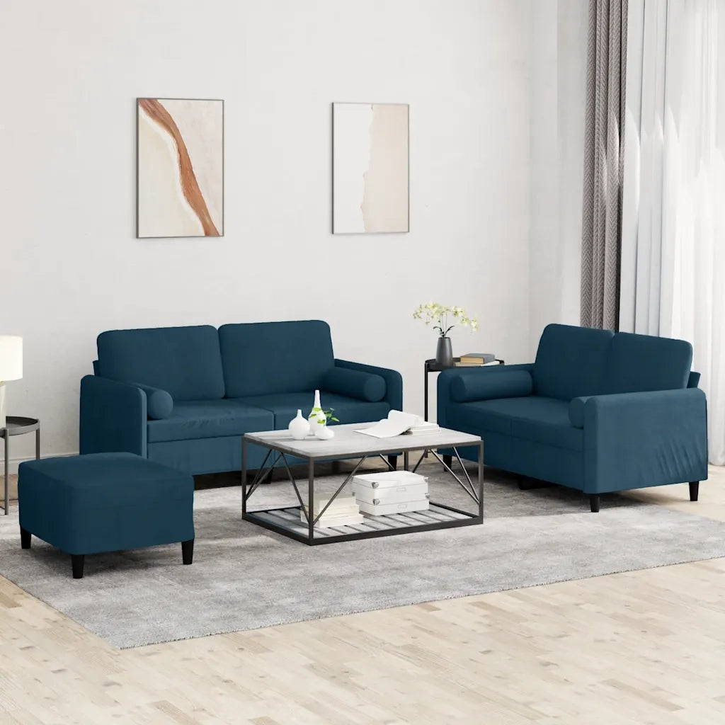 Set di Divani 3 pz con Cuscini Blu in Velluto 3202013