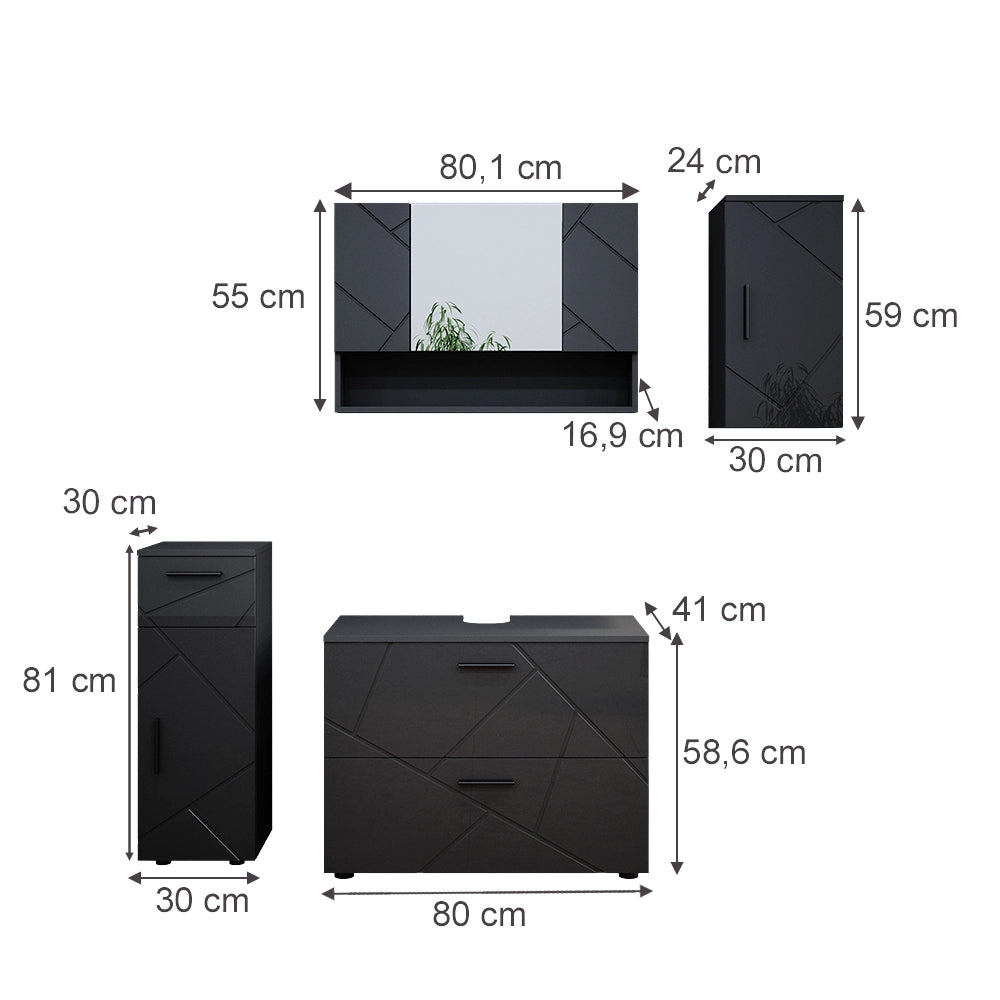 Vicco Set mobili bagno Antracite lucido 4 parti