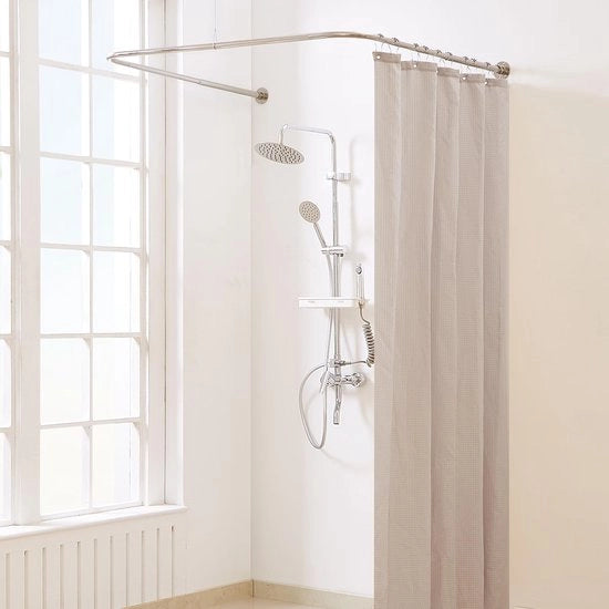 Stang per tenda doccia a forma di "U" - Stang per tenda doccia regolabile - Materiale in nichel lavorato a martello - Palo per tenda doccia angolare - Ideale per la stanza da bagno - Incluso chiodo per fissaggio