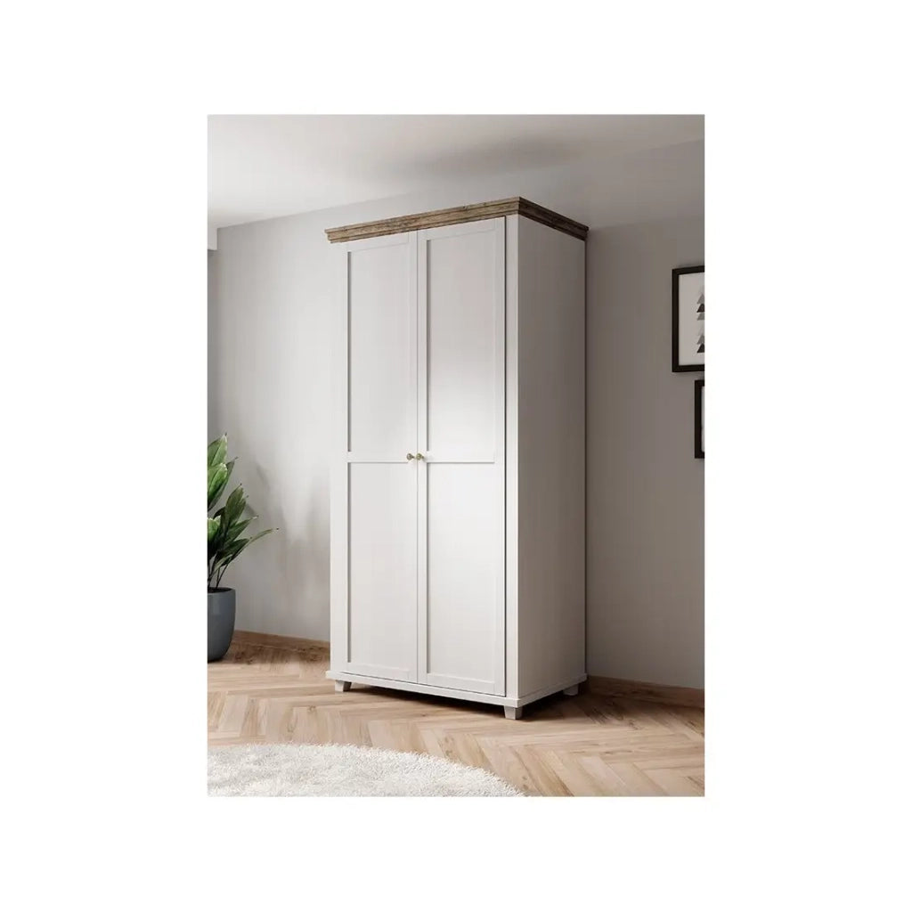 Armadio 110x220 con 2 porte. Colori bianco e rovere. Collezione ASSIA