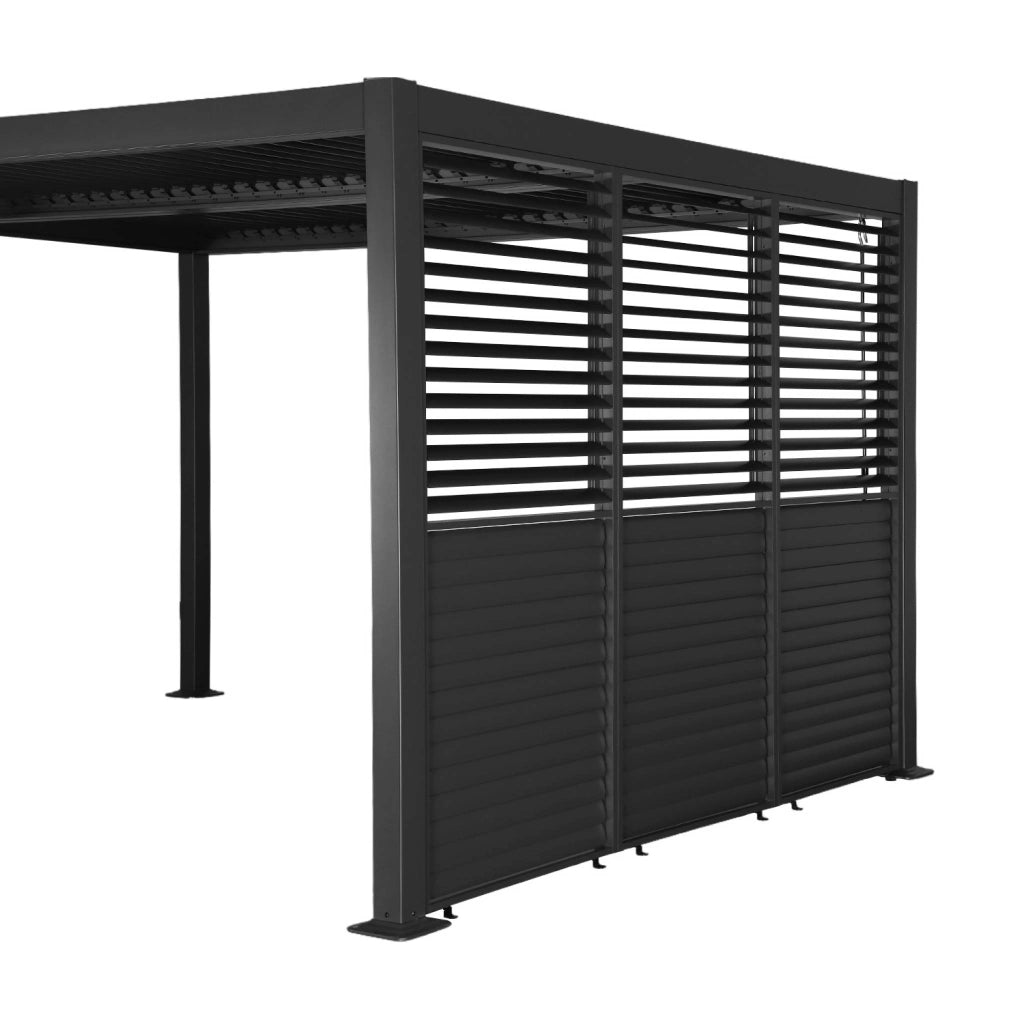 Pergola bioclimatica 3x4m in alluminio e acciaio + 3 persiane 1m con