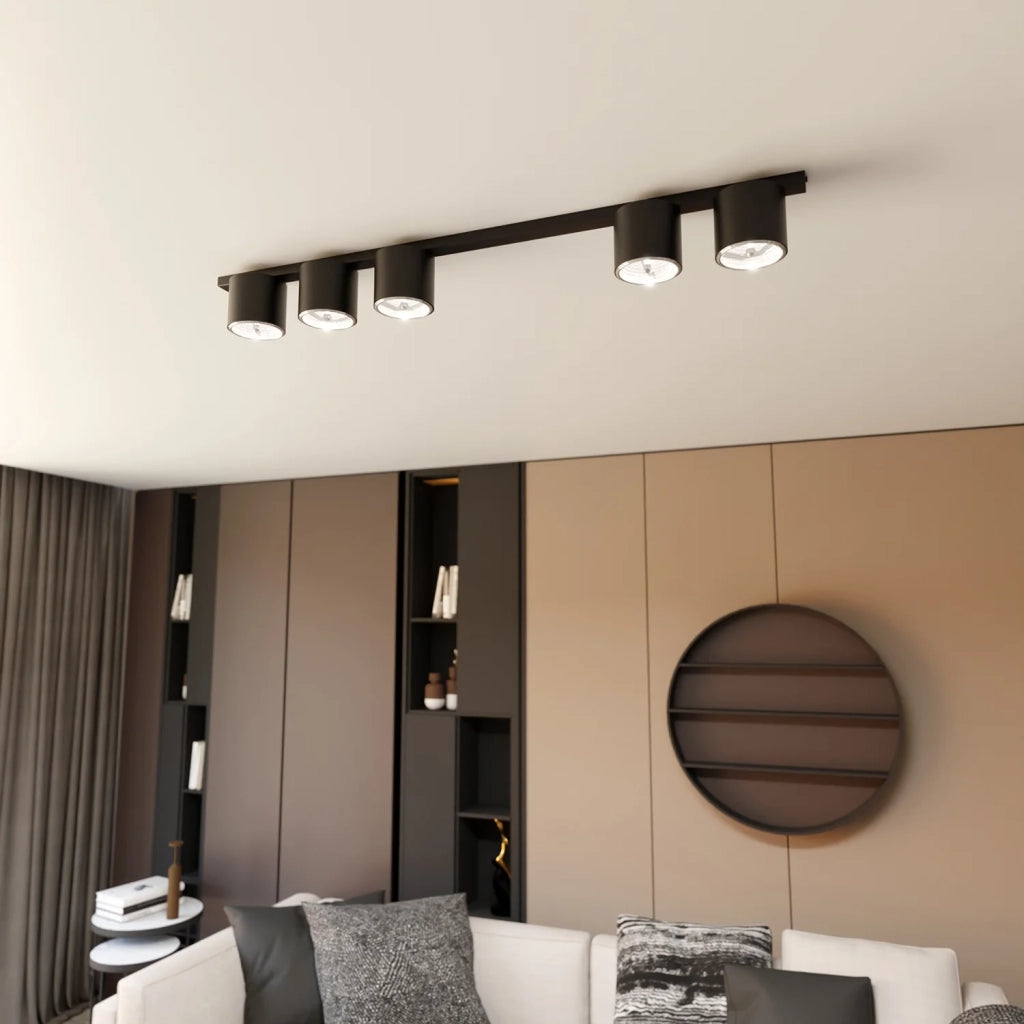 Plafoniera Moderna 5 Luci Faretti Ptah In Acciaio Nero
