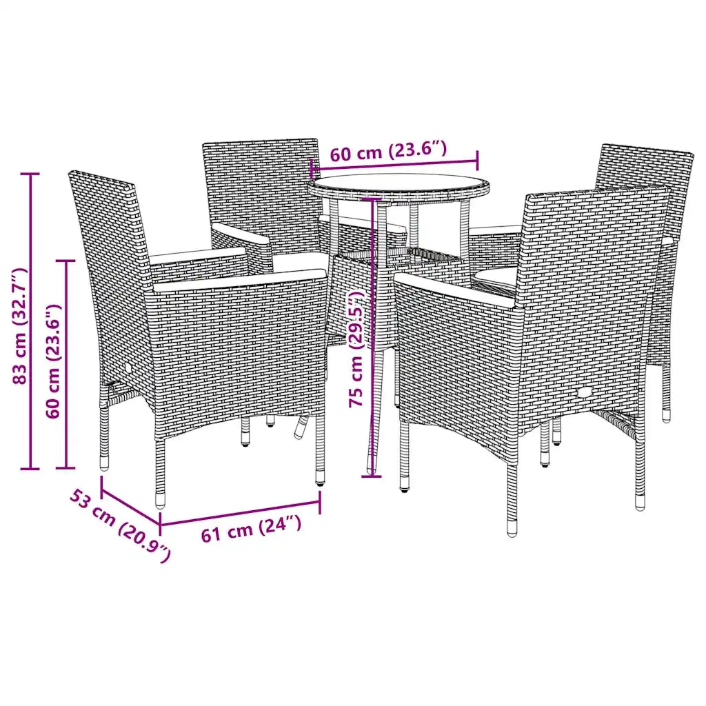Set Pranzo Giardino 5 pz con Cuscini Grigio Polyrattan Acacia 3278720