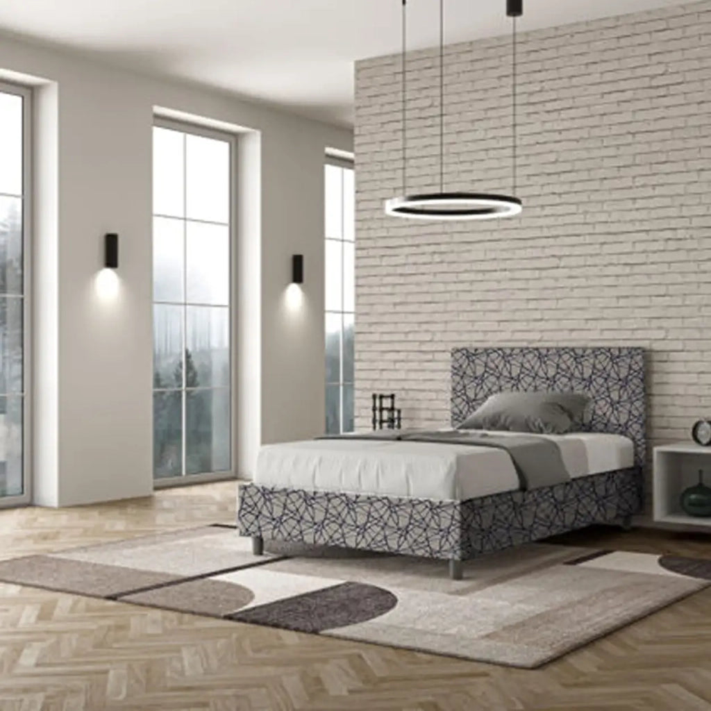 Letto una piazza e mezza con rete imbottito 120x200 tessuto Era 9 blu Adele