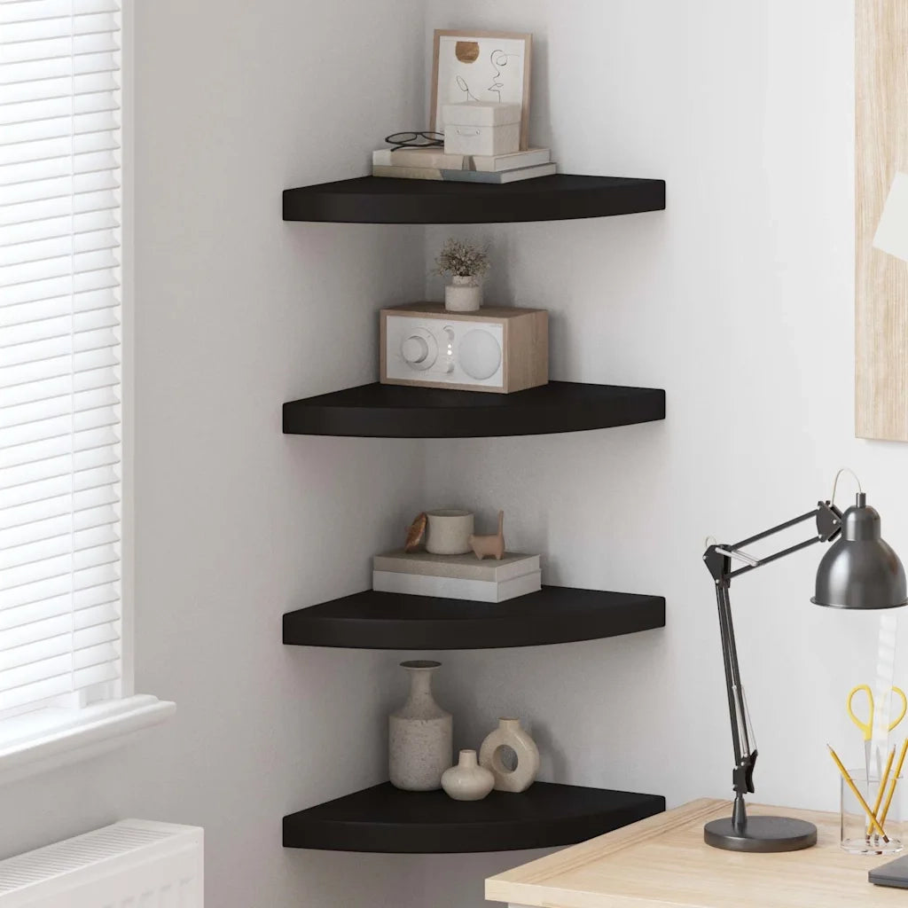 Scaffali Angolari a Parete 4 pz Neri 35x35x3,8 cm in MDF 323921