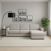 Divano fisso Atos, Divano ad angolo, Made in Italy, Sofà\  Soggiorno, con Penisola contenitore reversibile, in tessuto imbottito, con Braccioli standard, cm 280x95h90, Grigio
