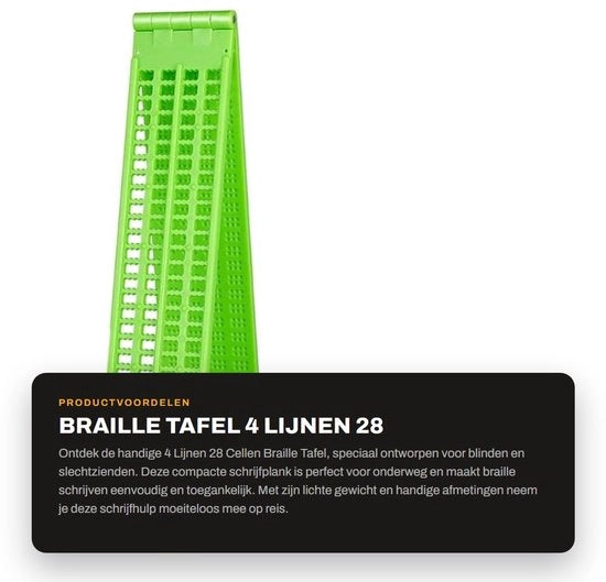 Tavolo Braille - 4 Linee 28 celle - Utile per viaggi - Verde - Tavolo Braille portatile - Adatto per ciechi e ipovedenti - Compatto
