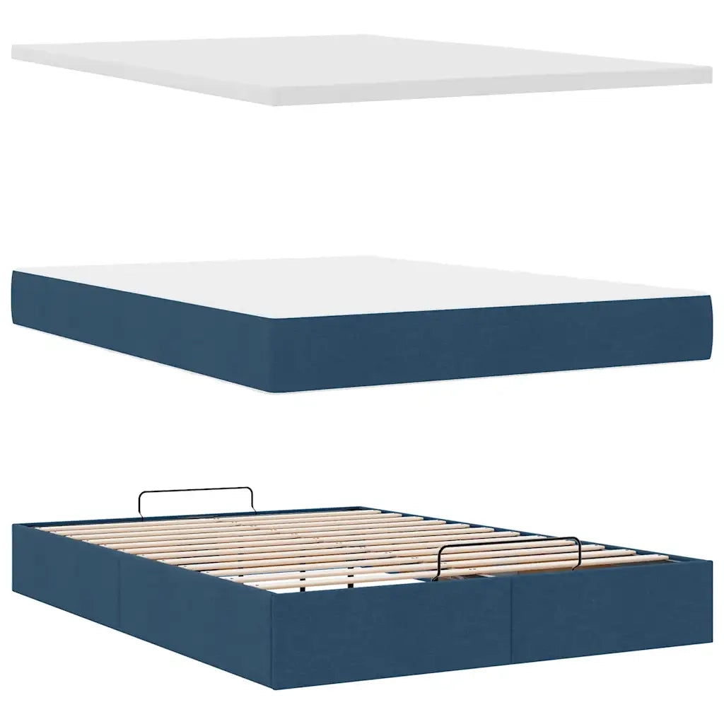 Struttura Letto Pouf con Materasso Blu 140x200cm in Tessuto 3313333