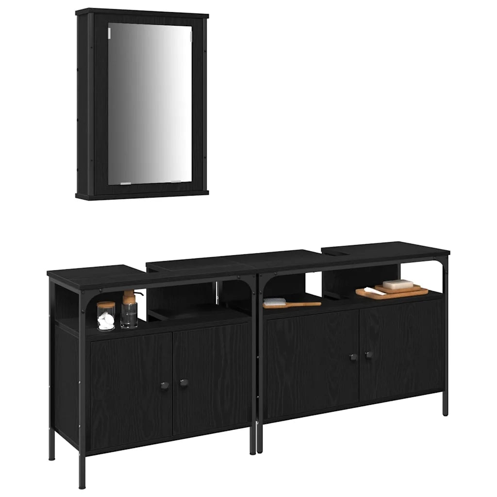 Unità da Bagno con lo scaffale 3 pcs Nero Legno multistrato 3334393