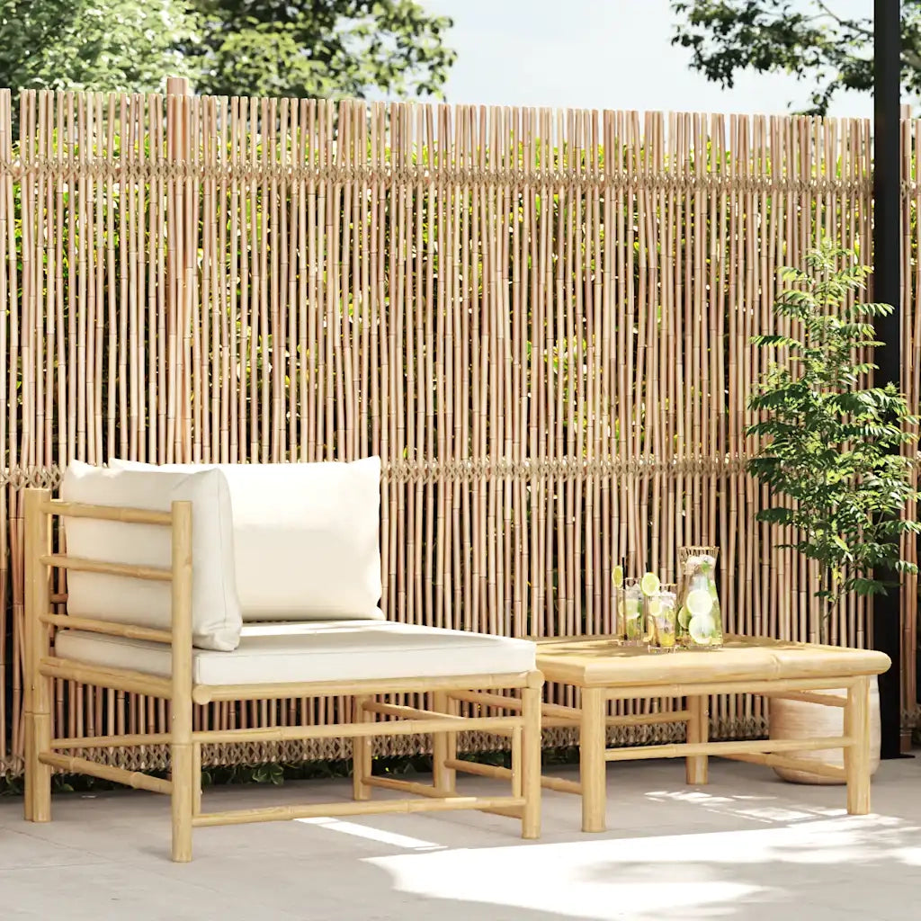 Set Divani da Giardino 2 pz con Cuscini Bianco Crema in Bambù 313144