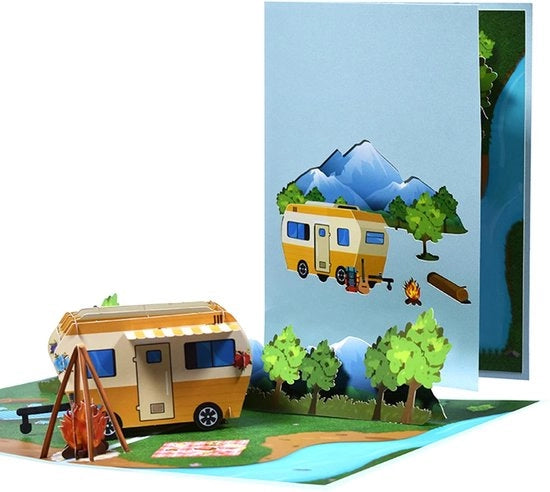 Carta da visita per campeggio con caravan - 3D carta da auguri - Regali di camping divertenti - Voucher di viaggio - Buono regalo per campeggio - Carta bianca