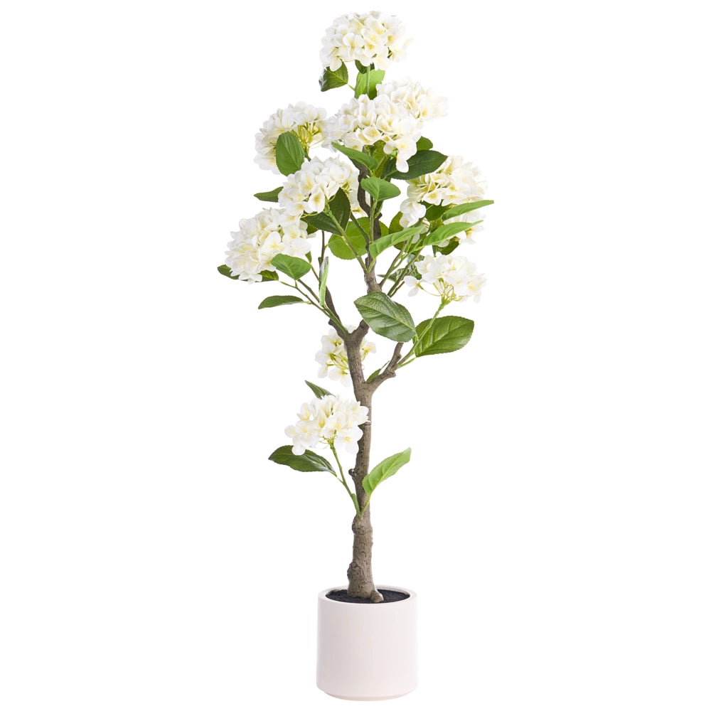 Pianta in vaso artificiale in materiale sintetico bianco, 120 cm, con fiori, accessorio decorativo per interni, realizzata a mano