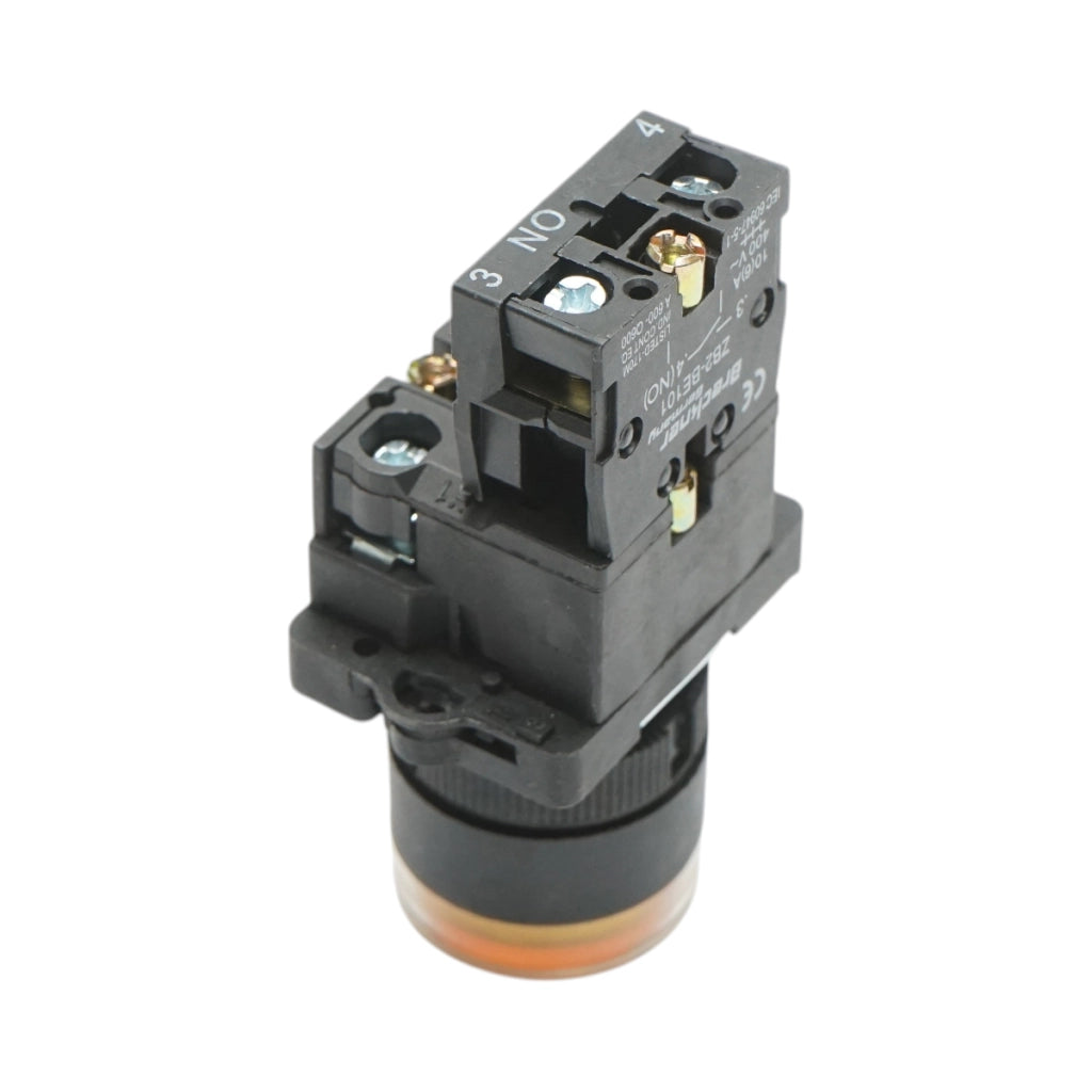 Pulsante indicatore LED giallo con resistenza integrata 1NO, 220V, LAY5 Breckner Germany