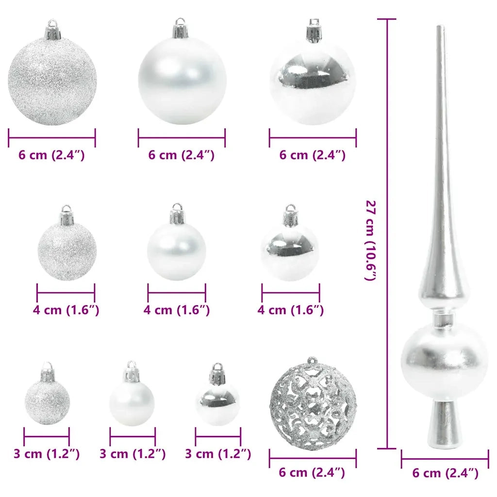 Set di Palle di Natale con 150 LED 61 pcs Argento Plastica 42018835