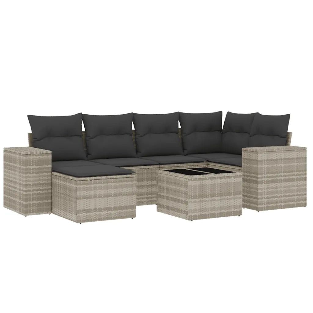 Set Divani da Giardino 7pz con Cuscini Grigio Chiaro Polyrattan 3222871