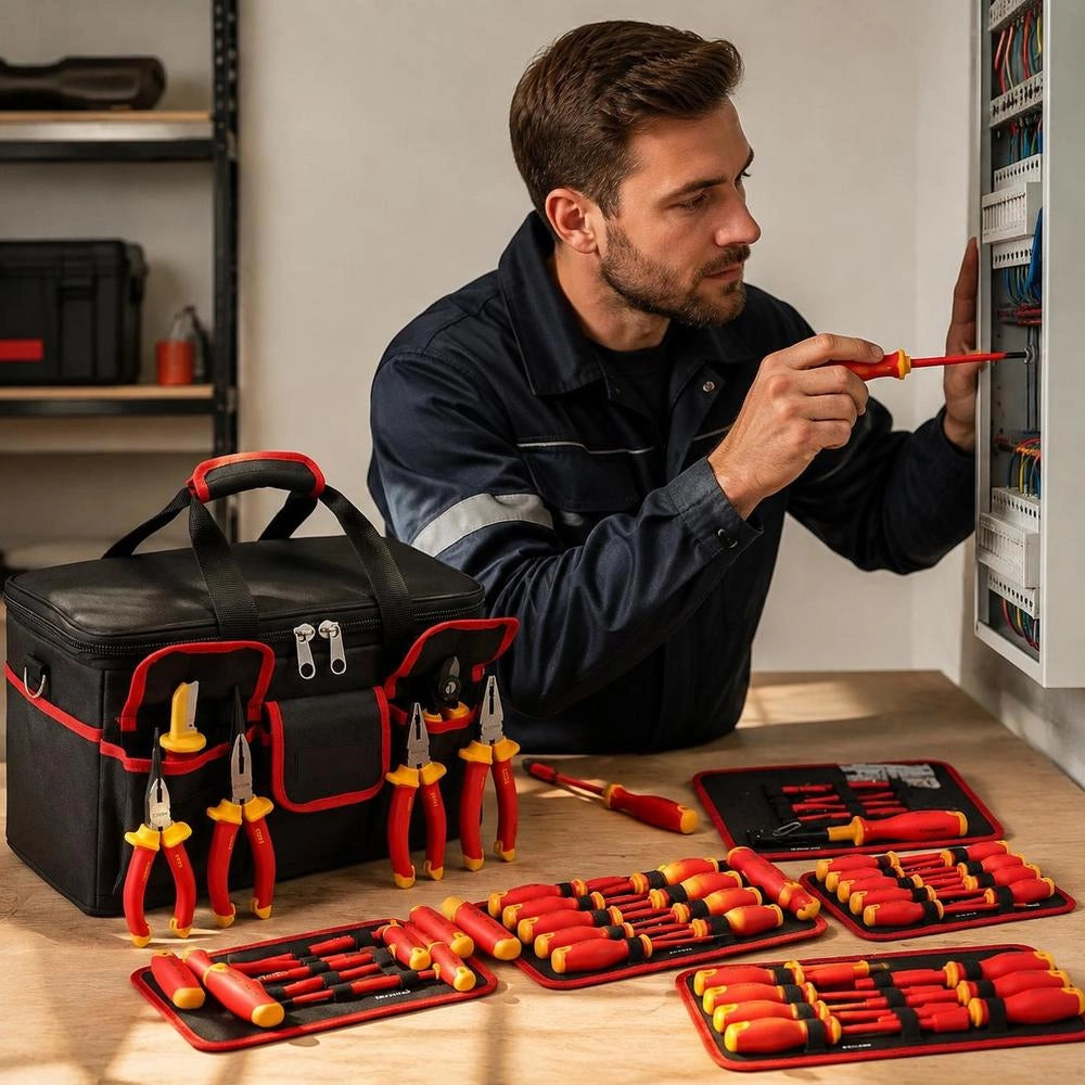 Insulated Screwdriver Set, 50 Pieces. Professional 1000V Electrician's Tool Set With Magnetic Tips, T-handle Hex Wrench, Screwdrivers, Single-pole Voltage Tester.