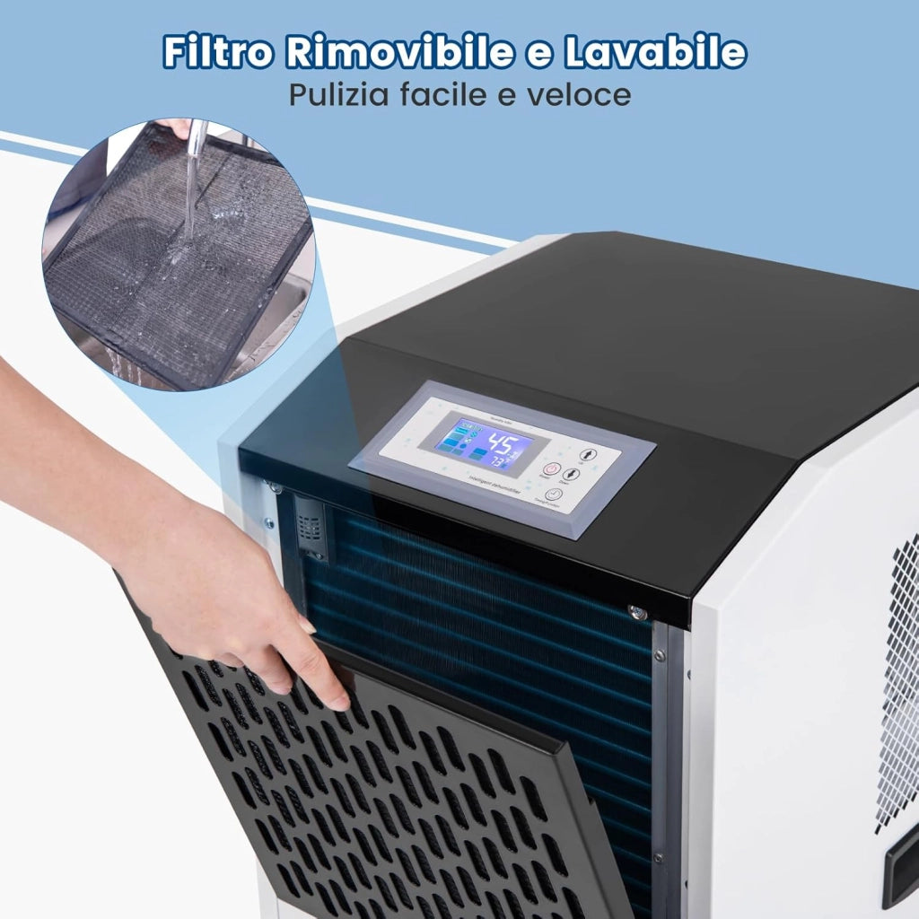 118L Deumidificatore Commerciale con Tubo di Scarico, Deumidificatore Industriale con Timer 24H e 4 Ruote, per Scantinati Magazzini e Grandi Spazi Fino a 790㎡
