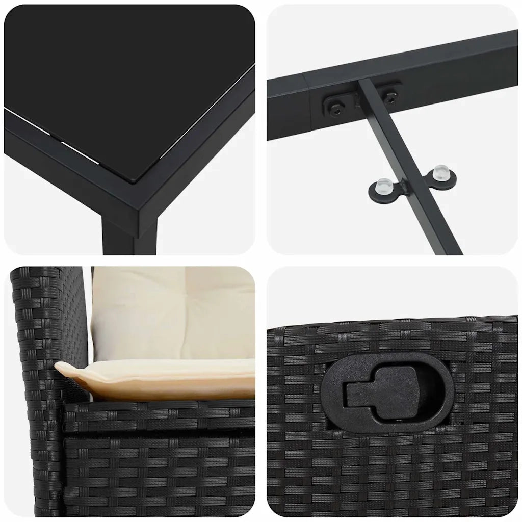 Set da Pranzo per Giardino con cuscino 5 pcs Nero polyrattan