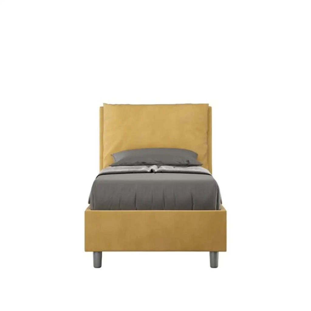 Letto singolo contenitore imbottito 80x190 microfibra ocra Antea