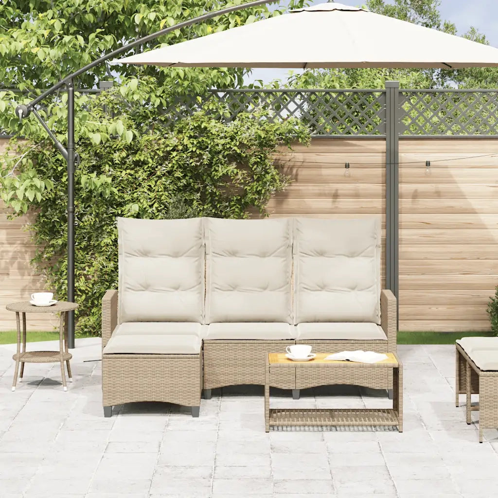 Divano da Giardino Reclinabile con Cuscini a L Beige Polyrattan 4108242
