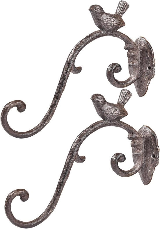 Haken per piante in ghisa - decorativi - 2 pezzi - marrone - 25,5 cm