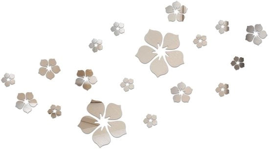 Decorazione per parete 3D fiori specchio - 18 pezzi - Acrilato autoadesivo - Decorazione per parete camera da letto - Decorazione per parete soggiorno - Effetto decorativo unico
