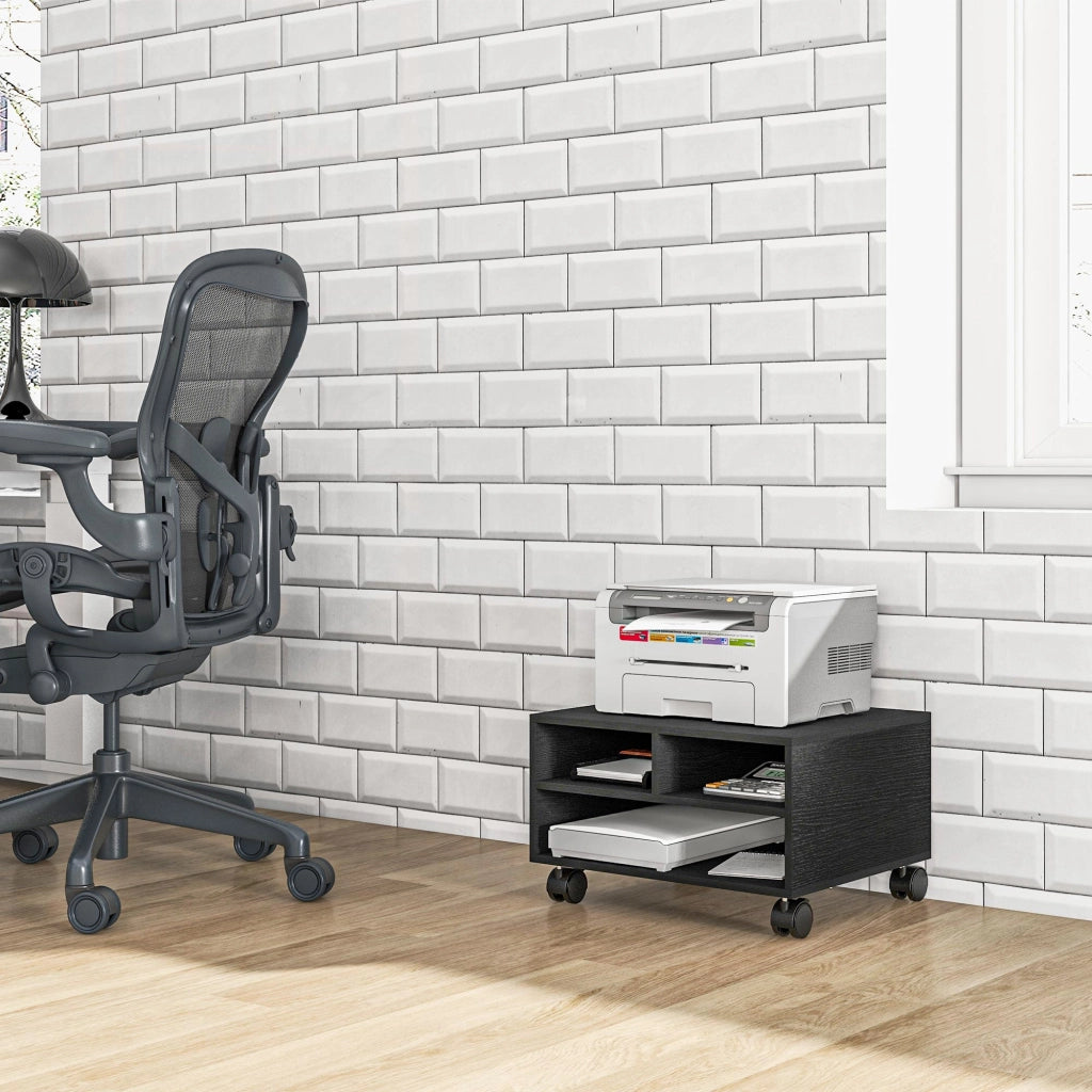 Scrivania con Ruote e 2 Ripiani ¨C Minimal ¨C Legno, Nero, 47x40x22.5cm