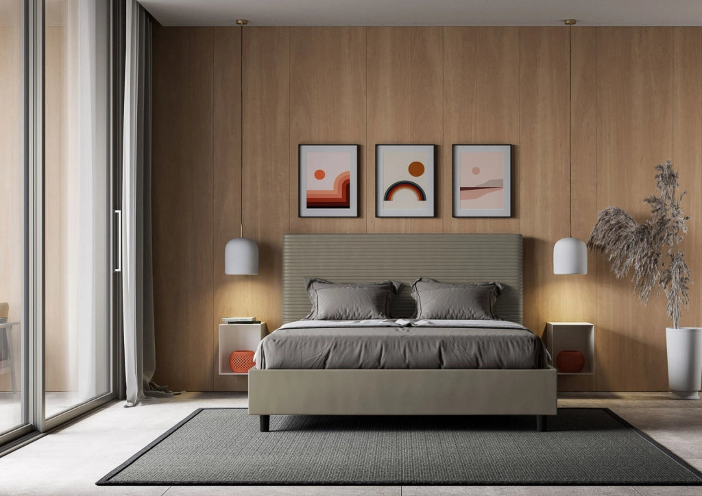 BS COM Letto matrimoniale senza rete imbottito 160x210 similpelle cappuccino