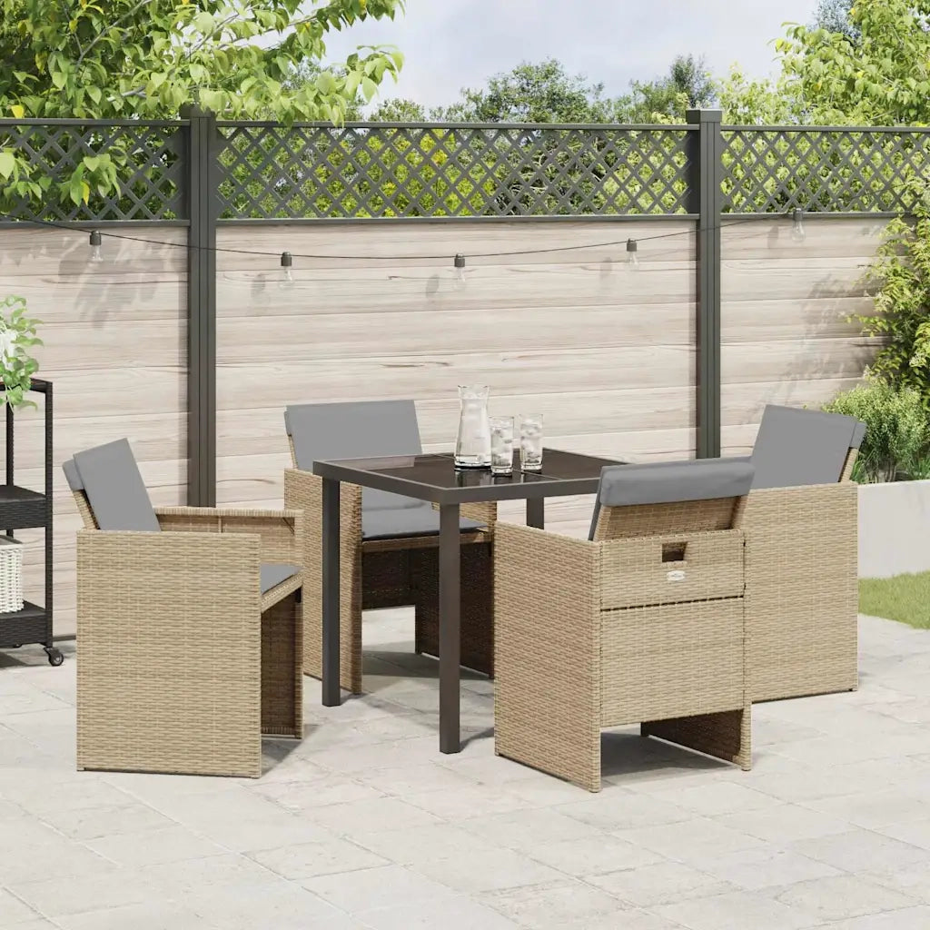 Set da Pranzo per Giardino 5 pcs Beige polyrattan