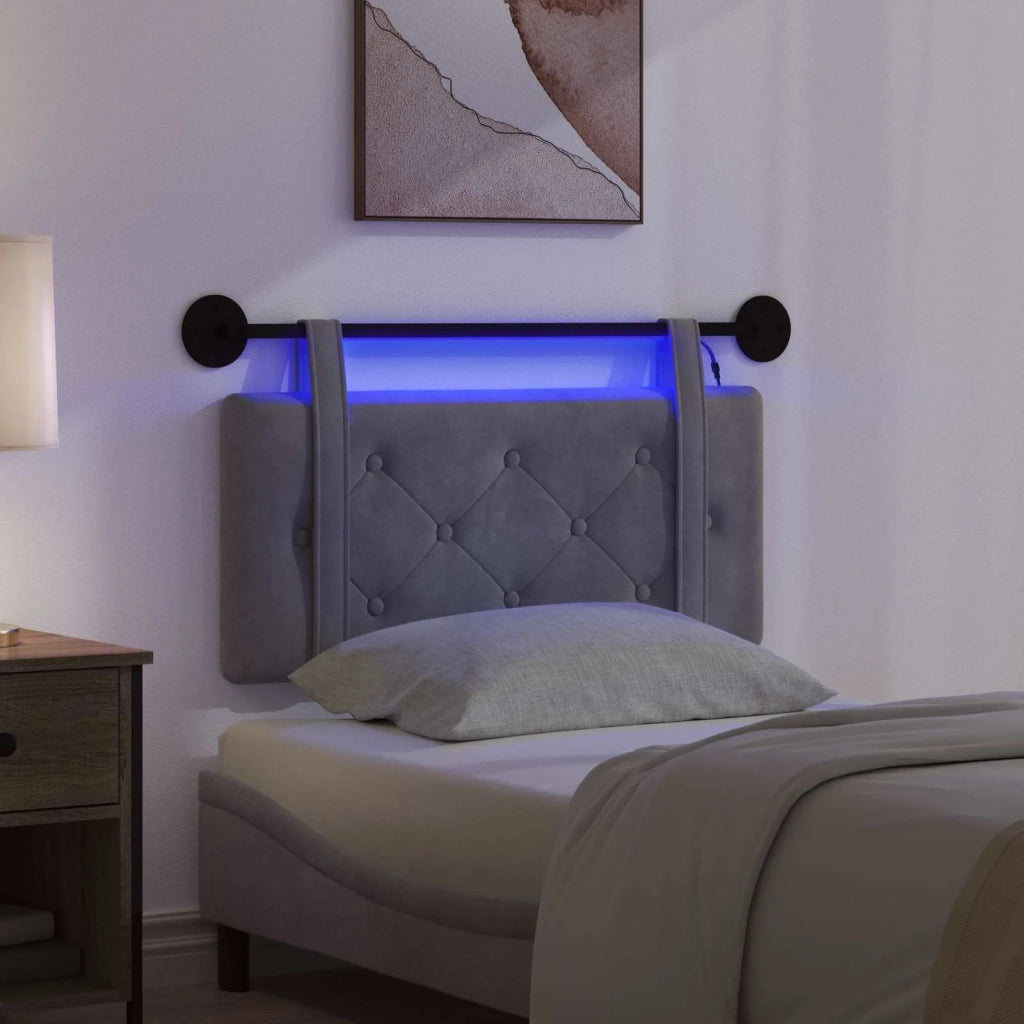 Testiera sospesa Con luce LED Grigio Scuro Velluto 3424057