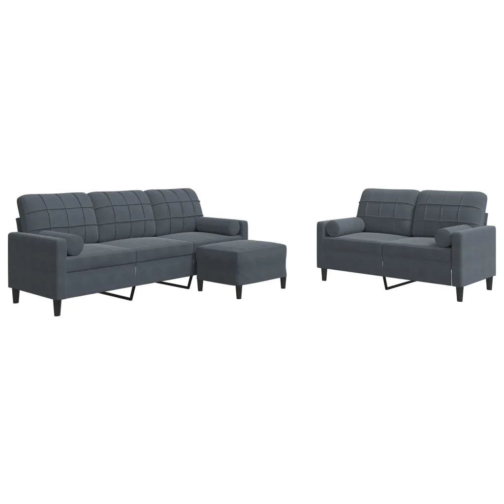 Set di Divani 3 pz con Cuscini e Rinforzi Grigio Scuro Velluto 3278422
