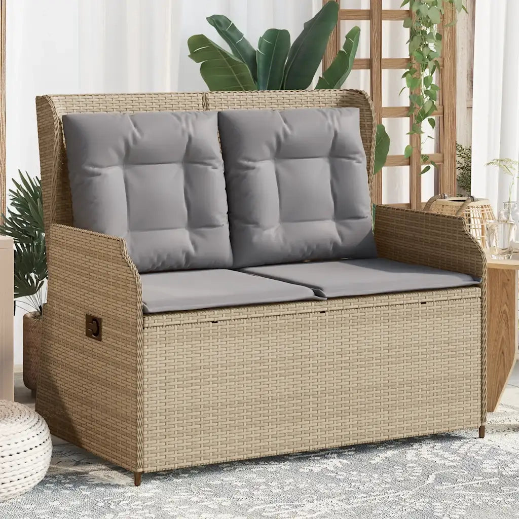 Panchina Reclinabile da Giardino | Panca da Giardino con Cuscini Beige in Polyrattan
