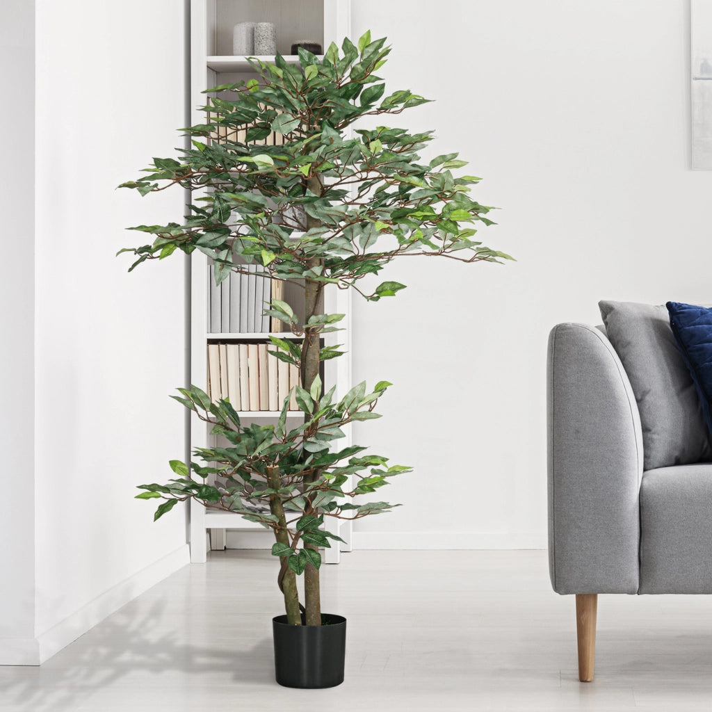 Albero Finto Ficus Artificiale ¨C Zephmum ¨C 1.5 m Verde con Vaso